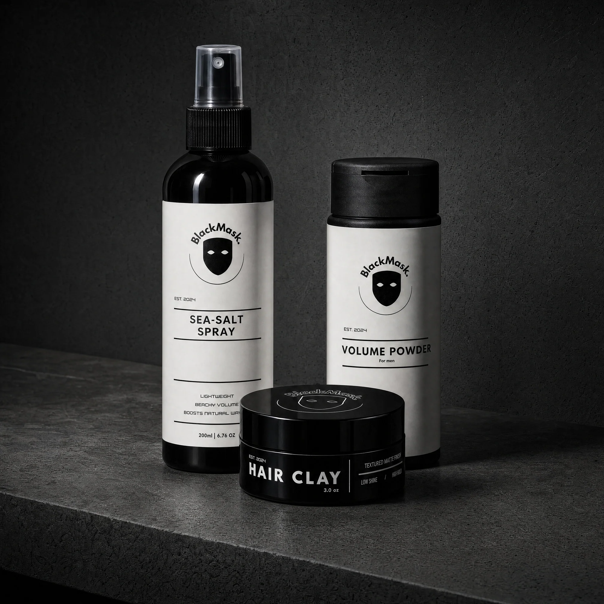 BLACKMASK Sea-Salt Spray, Hair Clay and Volume Powder bundle