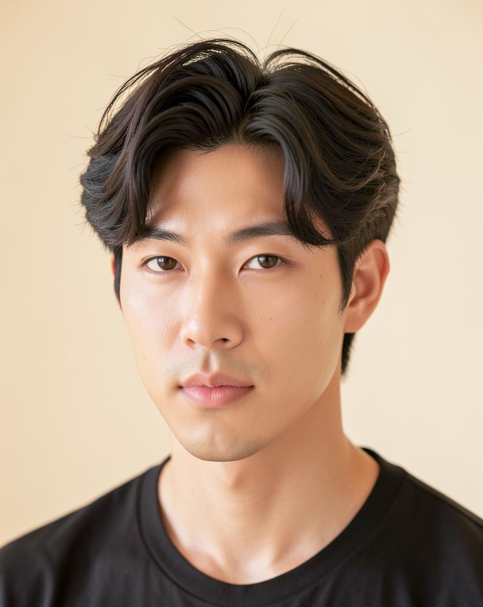 Middle part hairstyle on an East Asian man