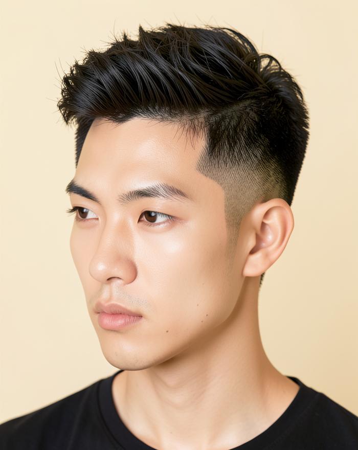 Two-block inspired hairstyle on an East Asian man